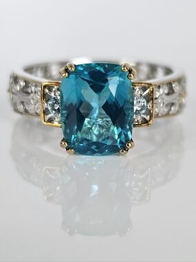 Natural Paraiba Blue Topaz Ring in Palladium Sterling Silver Size 7!